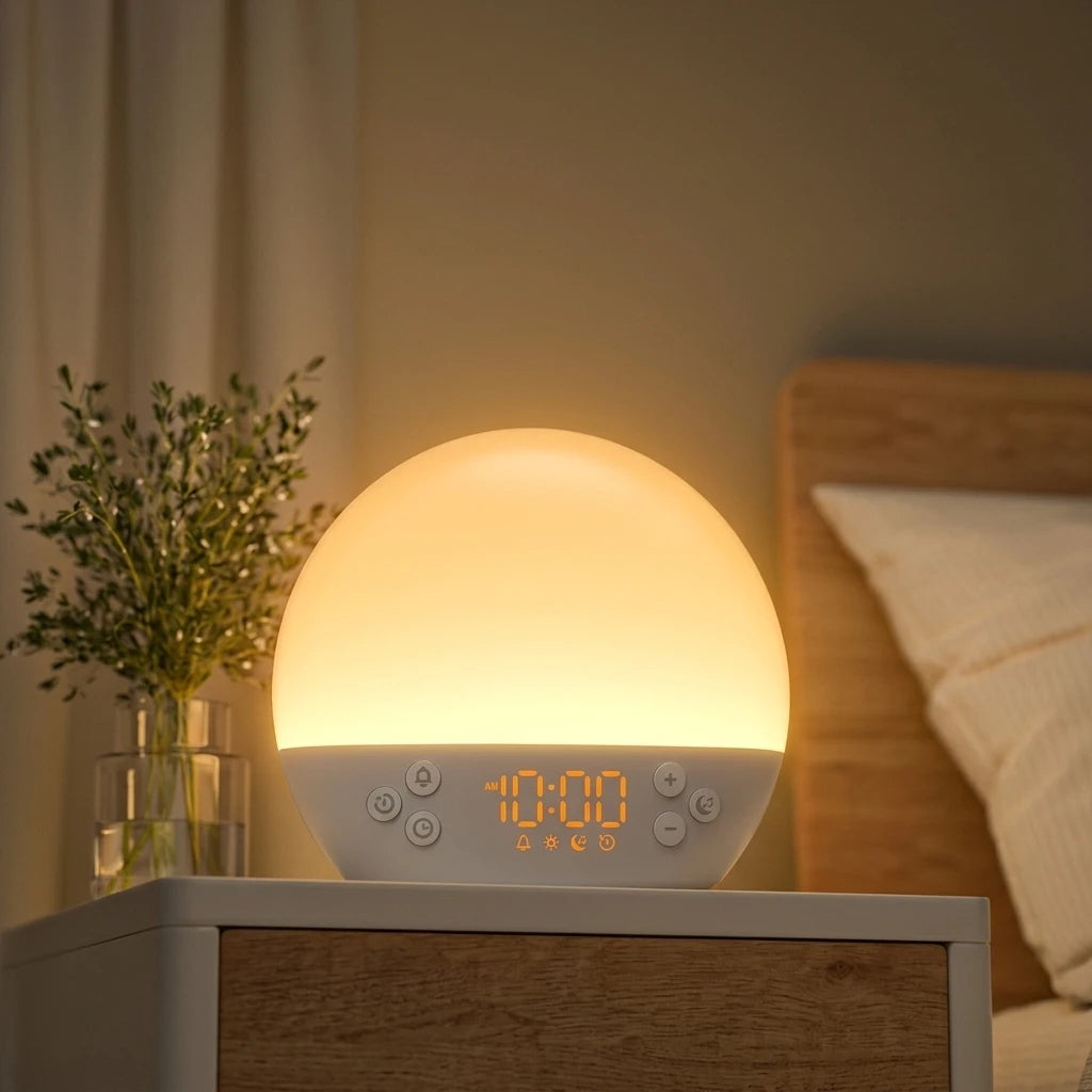 Digital Alarm Clock Sunrise Simulation White Noise Sound Machine with 30 Soothing Sound Dimmable Wake up Light for Home Decor