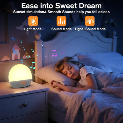 Digital Alarm Clock Sunrise Simulation White Noise Sound Machine with 30 Soothing Sound Dimmable Wake up Light for Home Decor