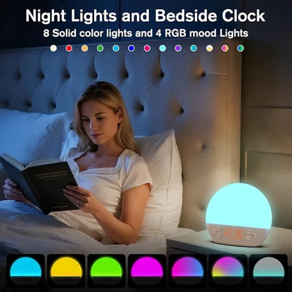 Digital Alarm Clock Sunrise Simulation White Noise Sound Machine with 30 Soothing Sound Dimmable Wake up Light for Home Decor