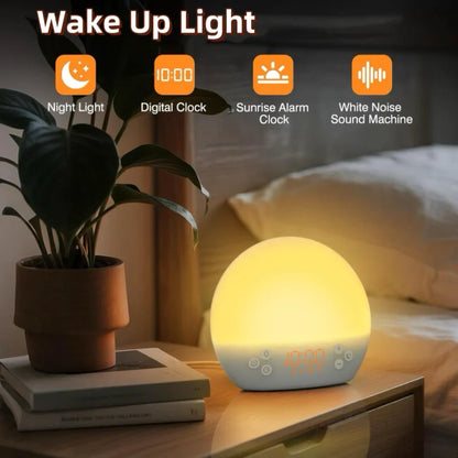 Digital Alarm Clock Sunrise Simulation White Noise Sound Machine with 30 Soothing Sound Dimmable Wake up Light for Home Decor